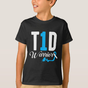 T1d Warrior Blue Ribbon Type One Diabetes Diabetic T-Shirt