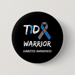 T1d Warrior Type 1 Diabetes Awareness Blue Ribbon  6 Cm Round Badge