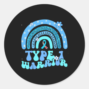 T1d Warrior Type 1 Diabetes Awareness Blue Ribbon  Classic Round Sticker