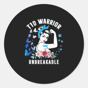 T1d Warrior Woman Type 1 Diabetes Awareness Blue R Classic Round Sticker