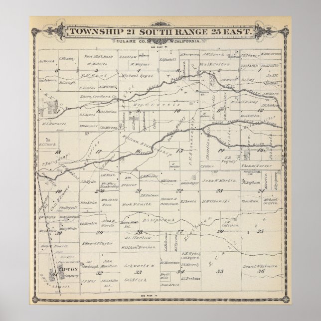 T21S R25E Tulare County Section Map Poster (Front)