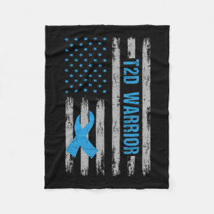 T2d Warrior Awareness American Flag Diabetic Diabe Fleece Blanket