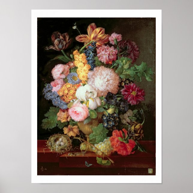 T30763 A Still Life of Flowers and Fruit (panel) Poster (Front)