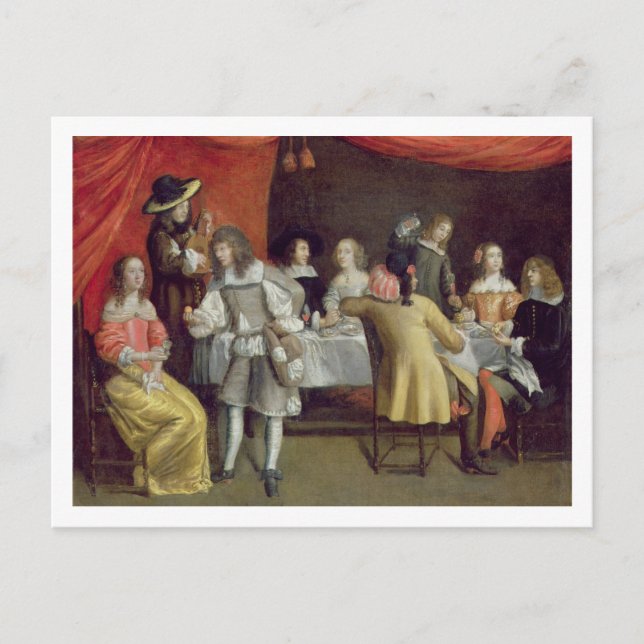 T30878 Elegant Company Dining Beneath a Red Canopy Postcard (Front)