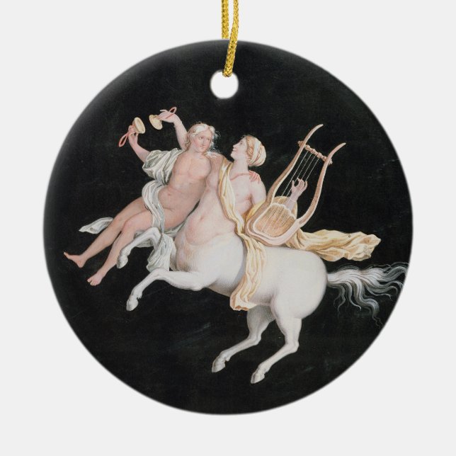 T31466 A Female Centaur and Companion Making Music Ceramic Tree Decoration (Front)