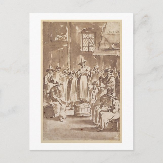 T34029 A Quaker Prayer Meeting (pen & ink on paper Postcard (Front)