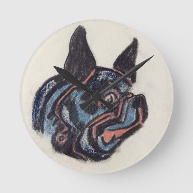 T35228 Dog (pastel on paper) Round Clock (Front)