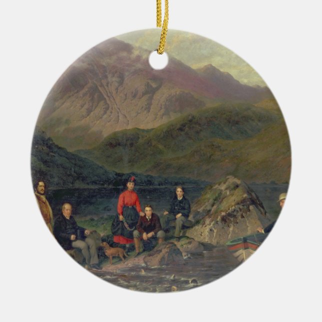 T7833 Fishing at Haweswater Ceramic Tree Decoration (Front)