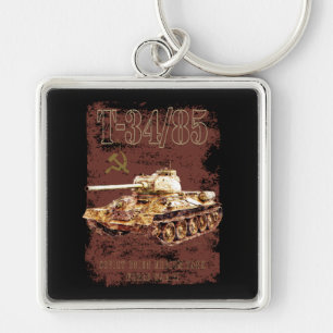 T-34-85 Soviet Union Medium Tank of WWII and Flag Key Ring