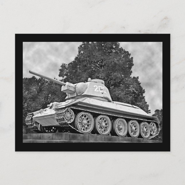 T-34 Russian Tank,Soviet Memorial,Berlin - B&W(2) Postcard (Front)