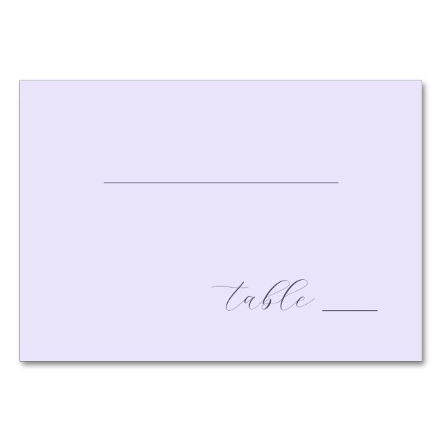 "T able" Minimalist Lavender Typographic Table Number (Front)