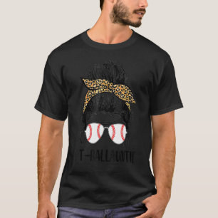 T Ball Auntie Life Messy Bun Leopard Print Softbal T-Shirt