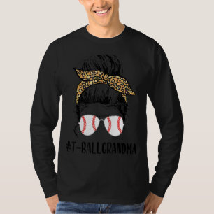 T Ball Grandma Life Messy Bun Leopard Print Softba T-Shirt