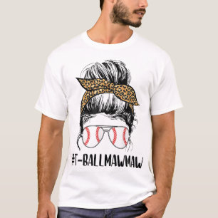 T-ball Mawmaw Life Messy Bun Leopard Print Softbal T-Shirt