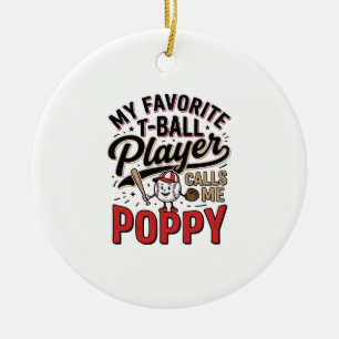 T-Ball Poppy Vintage Engraving Shirt Design_1 Ceramic Tree Decoration