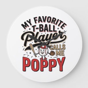 T-Ball Poppy Vintage Engraving Shirt Design_1 Large Clock