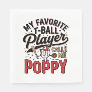 T-Ball Poppy Vintage Engraving Shirt Design_1 Napkin