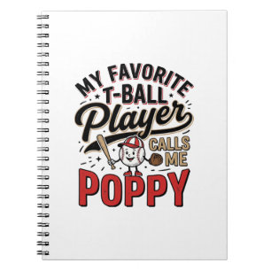 T-Ball Poppy Vintage Engraving Shirt Design_1 Notebook