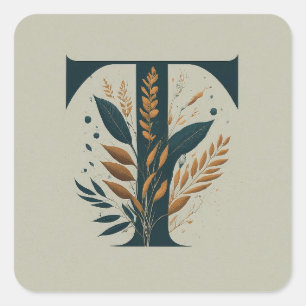 T Botanical Monogram Square Sticker
