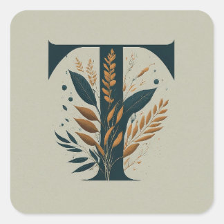 T Botanical Monogram Square Sticker