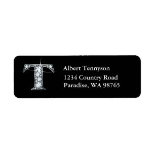 "T" Diamond Bling Monogram Return Address Label