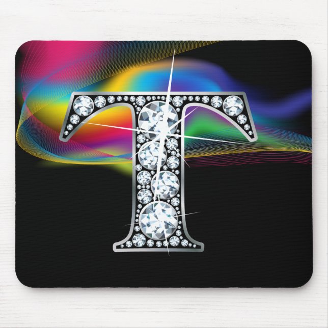 "T" Diamond Bling with Rainbow Swirl Mousepad (Front)