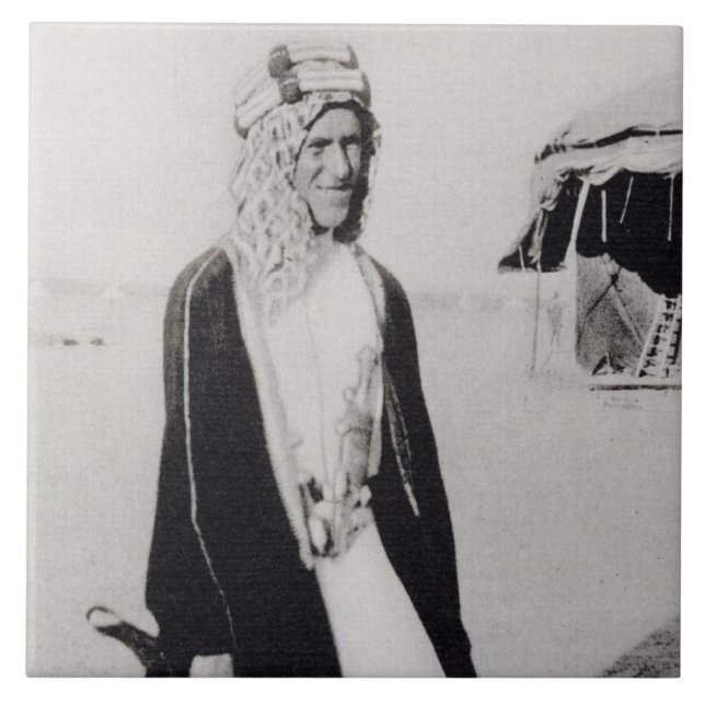 T. E. Lawrence in Arab Dress (b/w photo) Tile (Front)