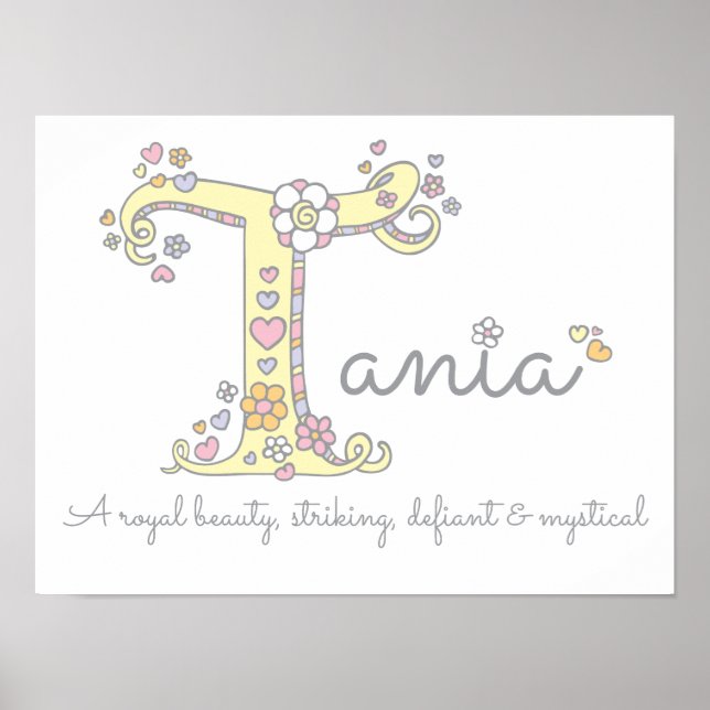 T for Tania monogram letter art name meaning Poster (Front)