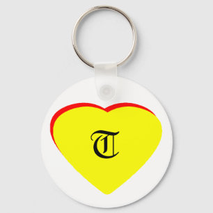 "T" Heart Yellow Red Wedding Invitation The MUSEUM Key Ring