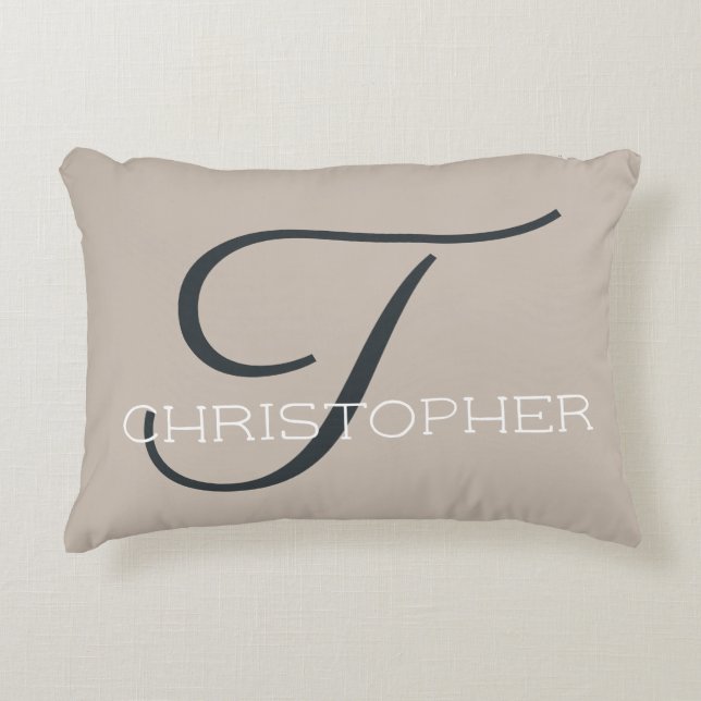 T Initial Calligraphy Custom Name Neutral Taupe Decorative Cushion (Front)