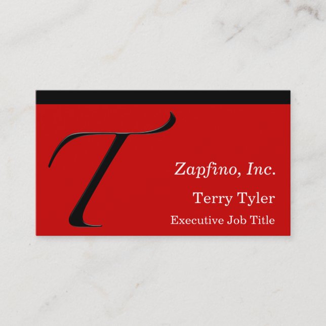 T - Initial on Red Business Card (Front)