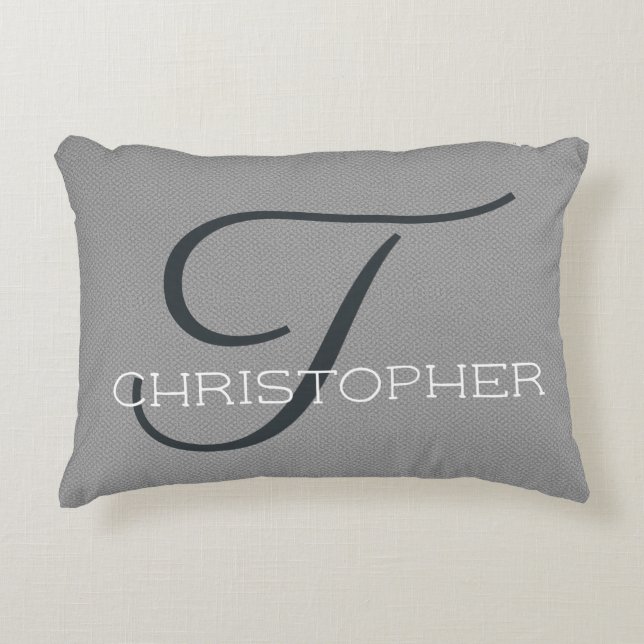 T Initial Personalised Name Black White Grey Decorative Cushion (Front)