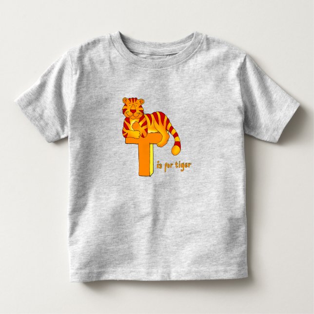 T is for Tiger orange kids animal t-shirt (Front)