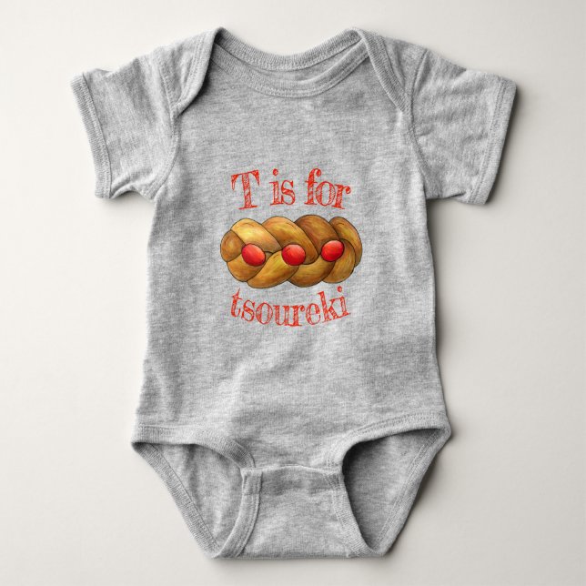T is for Tsoureki Greek Armenian Easter Bread Baby Bodysuit (Front)