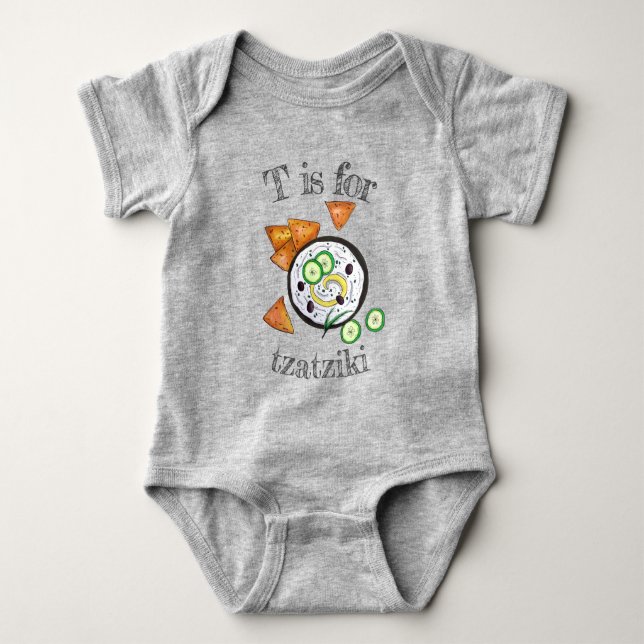 T is for Tzatziki Greek Meze Mediterranean Dip Baby Bodysuit (Front)
