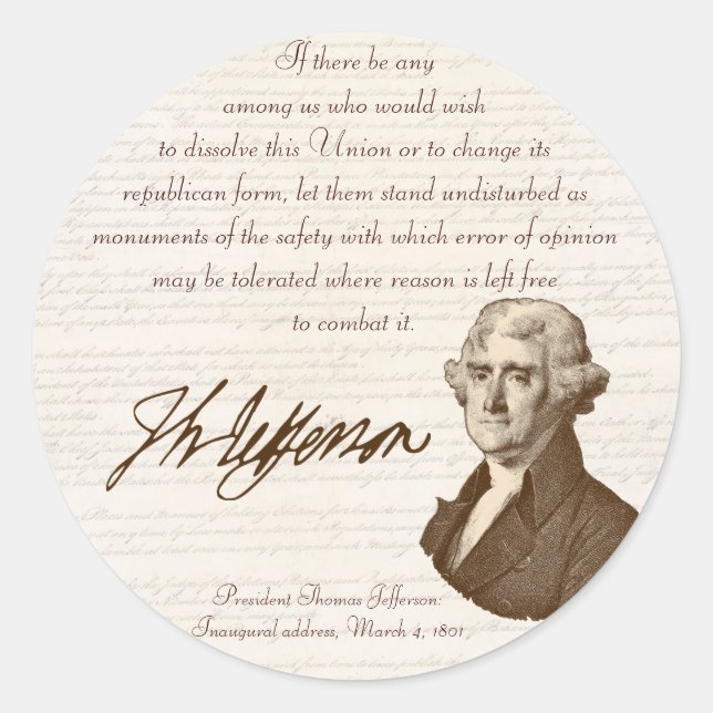 T. Jefferson: Opinion & Reason - Sticker (Front)