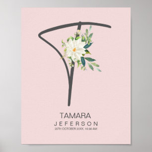 T Letter Monogram Blush Floral Decor