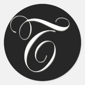 T monogram - elegant black and white classic round sticker