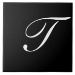 T Monogram Initial White on Black Tile<br><div class="desc">Classic White Letter Monogram on Black Background,  T.</div>