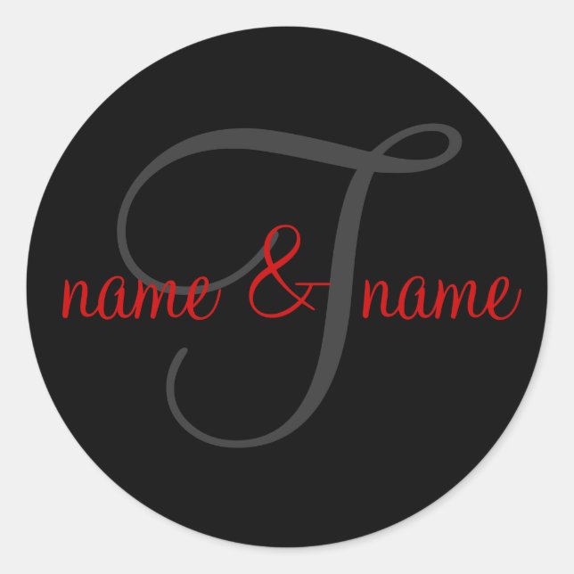 'T" monogram label, personalise first names Classic Round Sticker (Front)