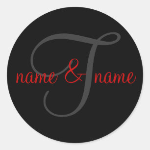 'T" monogram label, personalise first names Classic Round Sticker