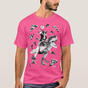 T Re Pizza Party Cat Riding Dinosaur Funny Dino fo T-Shirt