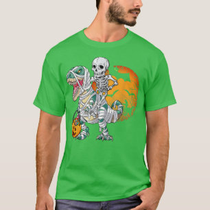 T Re Pumpkin Dinosaur Halloween Skeleton Riding Mu T-Shirt