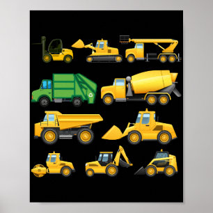 T reuqcukiTrucks And Diggers Toddlers Construction Poster