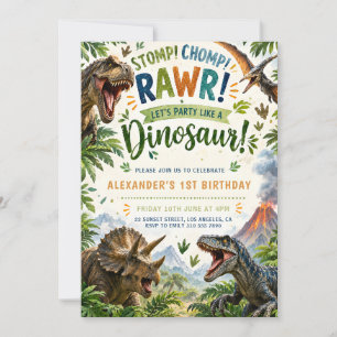 T-Rex 1st Birthday Invitation Dinosaur Adventure