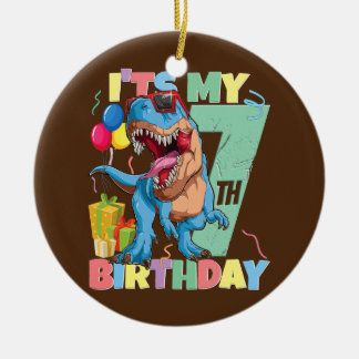 T Rex 7th Birthday Boy Girl 7 Years 2015 Dinosaur Ceramic Tree Decoration