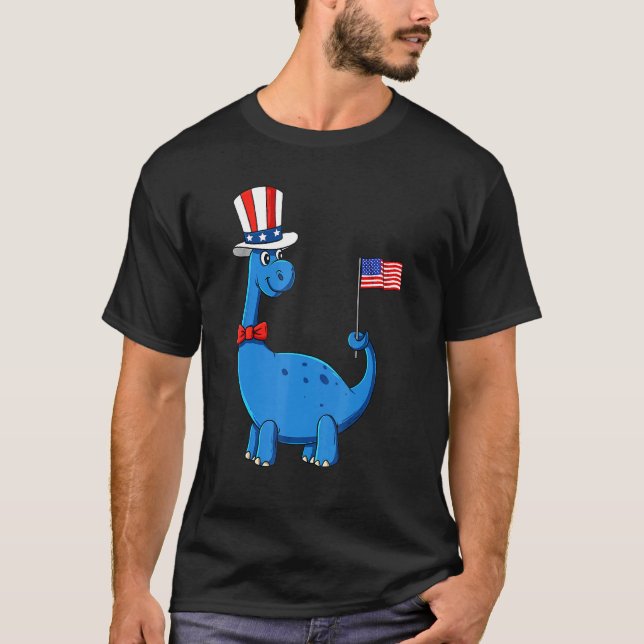 T Rex American Flag 4th Of July Dinosaur Boys Kids T-Shirt (Front)