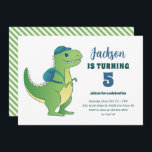 T-Rex and Backpack School Kids Dinosaur Birthday Invitation<br><div class="desc">Cute design for kids,  boys or girls who love dinosaur,  dino cartoon,  T-rex and other dinosaur species. Perfect for Jurassic theme birthday party. You can customise the wording to fit other occasions.</div>