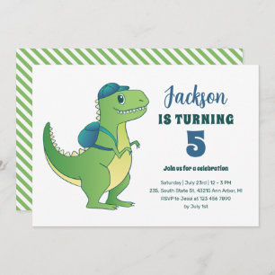 T-Rex and Backpack School Kids Dinosaur Birthday Invitation