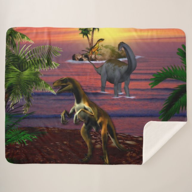 T-REX and BRONTASOURUS Sherpa Blanket (Front (Horizontal))